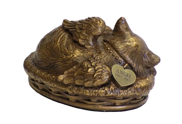 Gold Cat Urn In Cold Cast Bronze New
