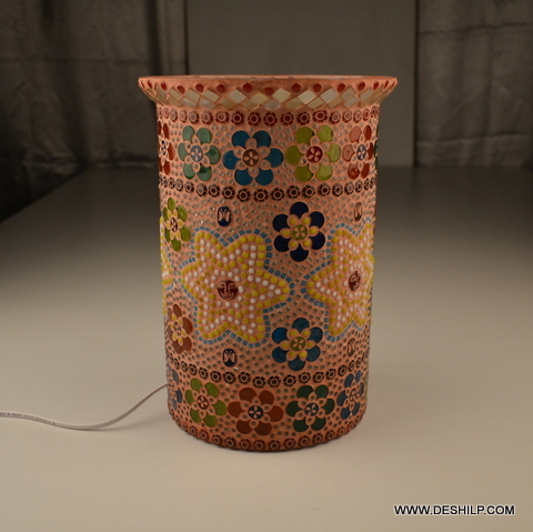 Multicolored Decorated Glass Mosaic Table Lamp - Size: Height :- 30 Cm Dia :- 22 Cm