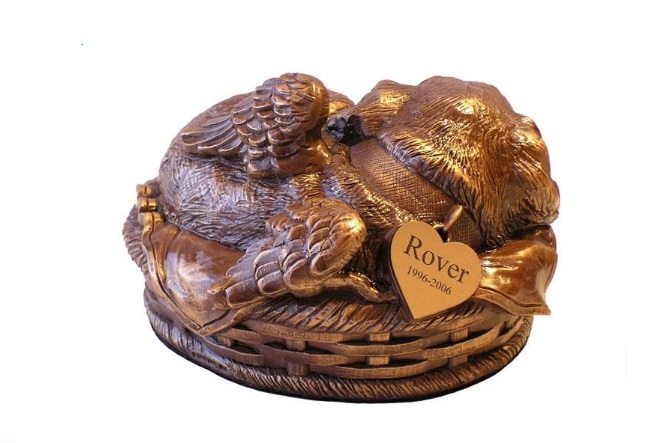 Gold Dog Urn In Cold Cast Bronze New