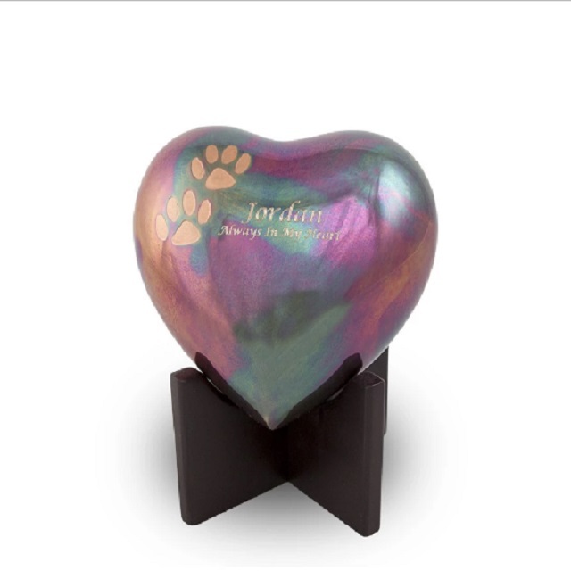 Pewter & Bronze Heart Double Paw Pet Keepsake New