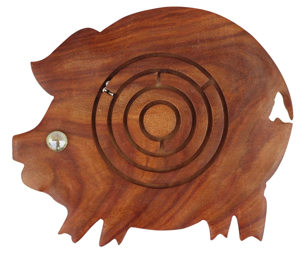 Labyrinth Board Games - Hand Carved Sustainable Wood, Round Brown | Fish Design, Portable Size, Indoor Outdoor, Tactile Motor Skill Game