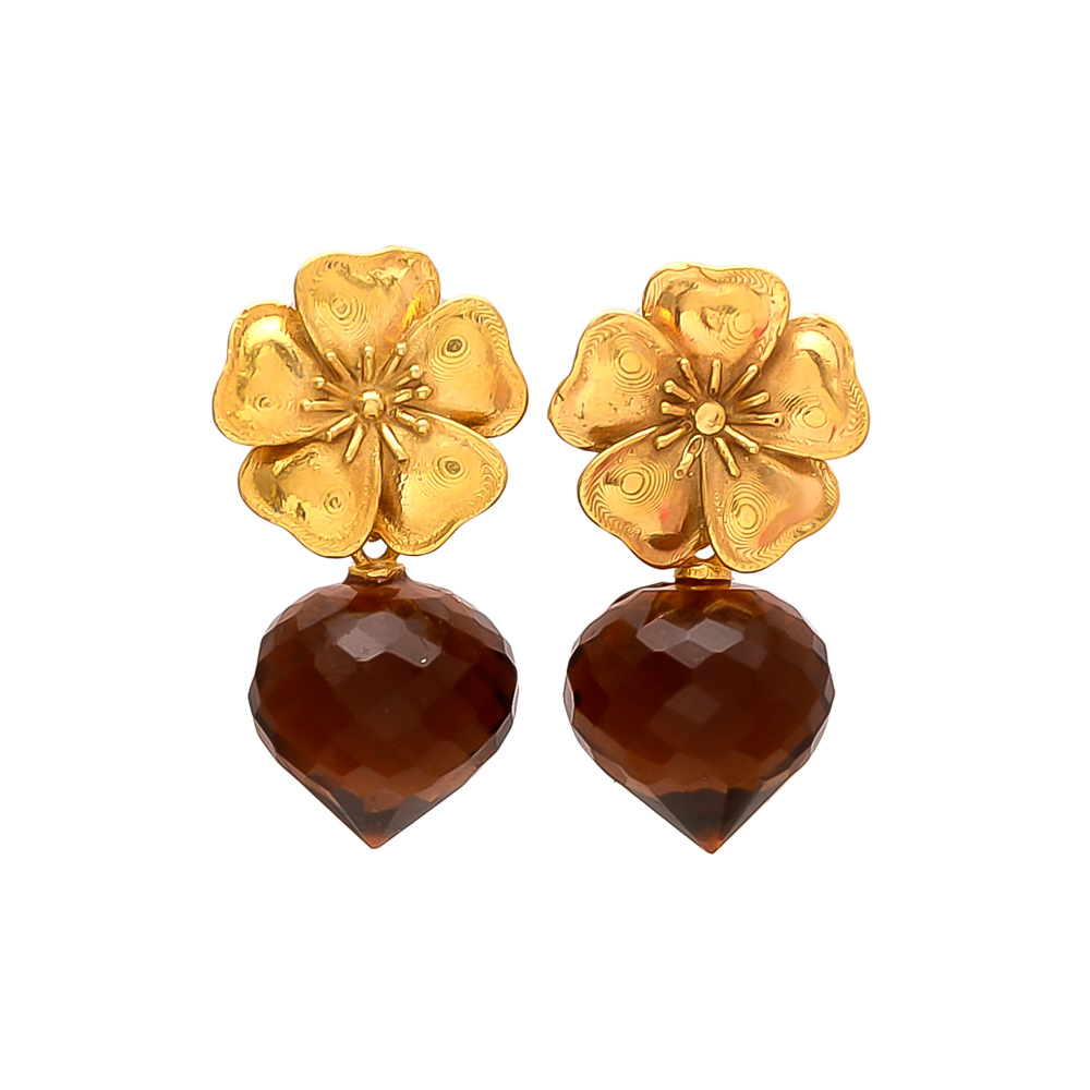 Pear Orange Chalcedony Gemstone Earrings