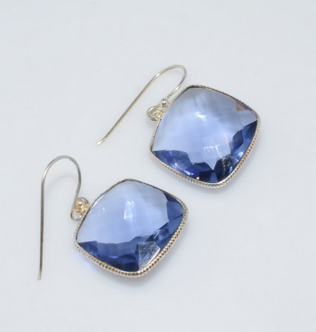 Cushion Blue Topaz Hydro Gemstone Earrings