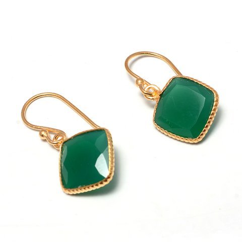 Cushion Green Onyx Gemstone Earrings