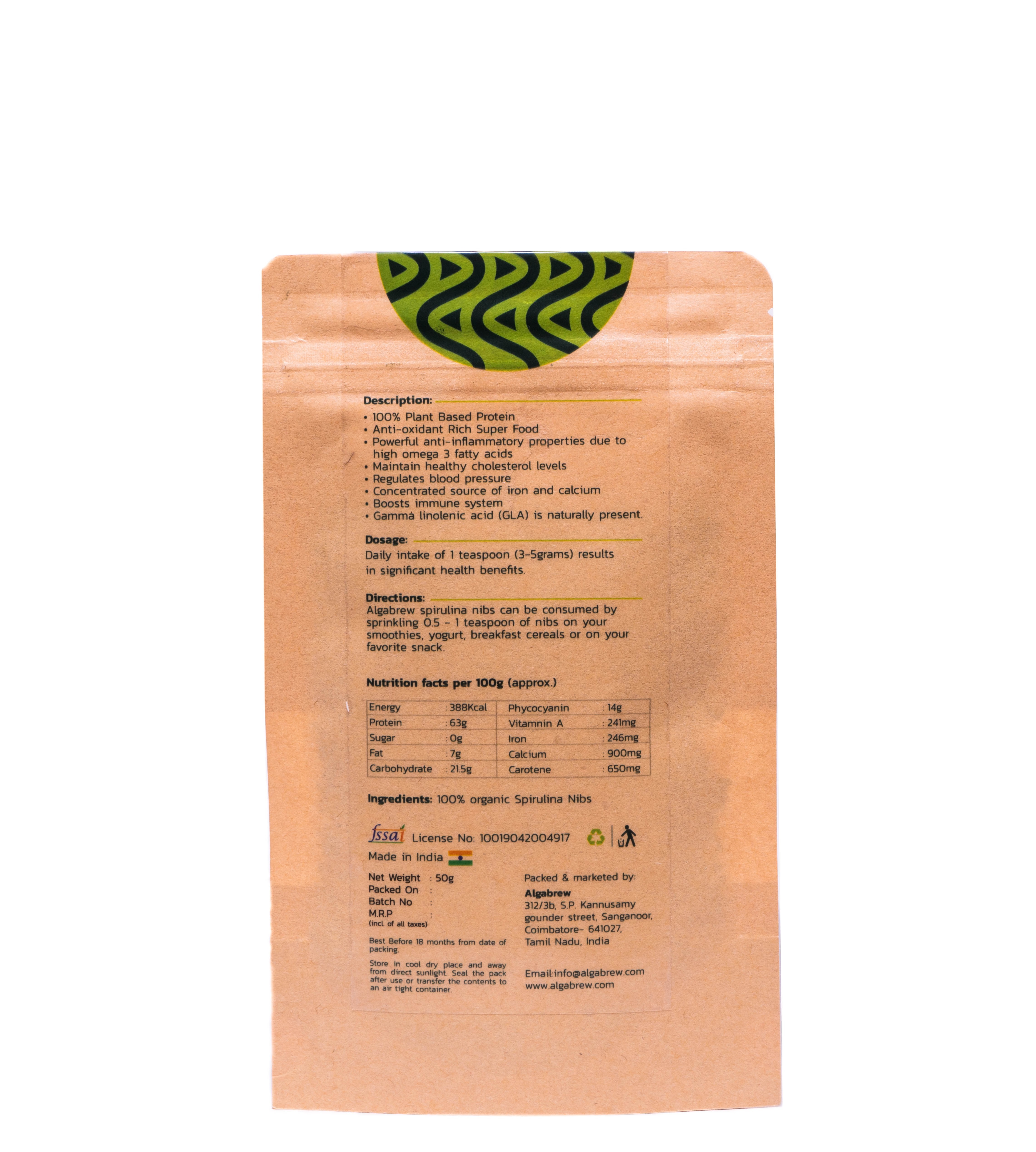 Organic Spirulina Nibs Direction: Sprinkle On Top Of Your Favorite Food And Snacks