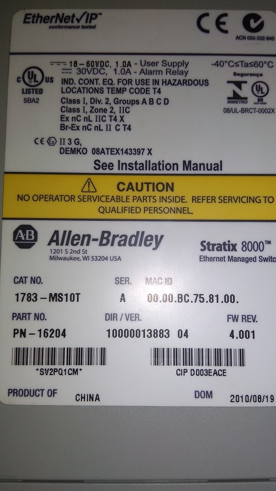 Allen Bradley Cpu 1783-ms10t A