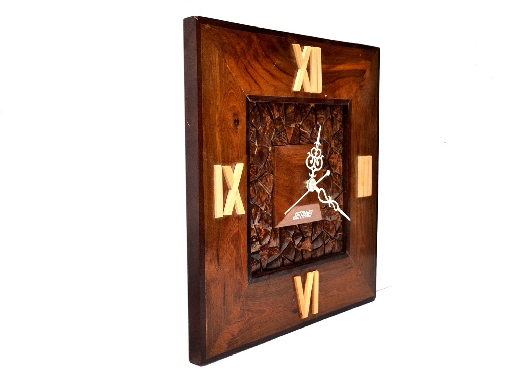 Square Shape Wall Clock - Solid Hardwood, 15x1x15 Inches, Natural Brown Color | Hand-crafted, Easy To Hang, Elegant Addition To Home Decor