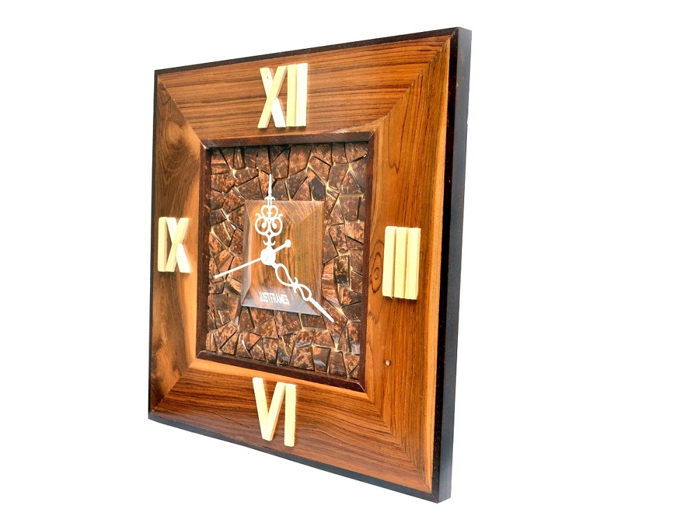 Square Shape Wall Clock - Solid Hardwood, 15x1x15 Inches, Natural Brown Color | Hand-crafted, Easy To Hang, Elegant Addition To Home Decor