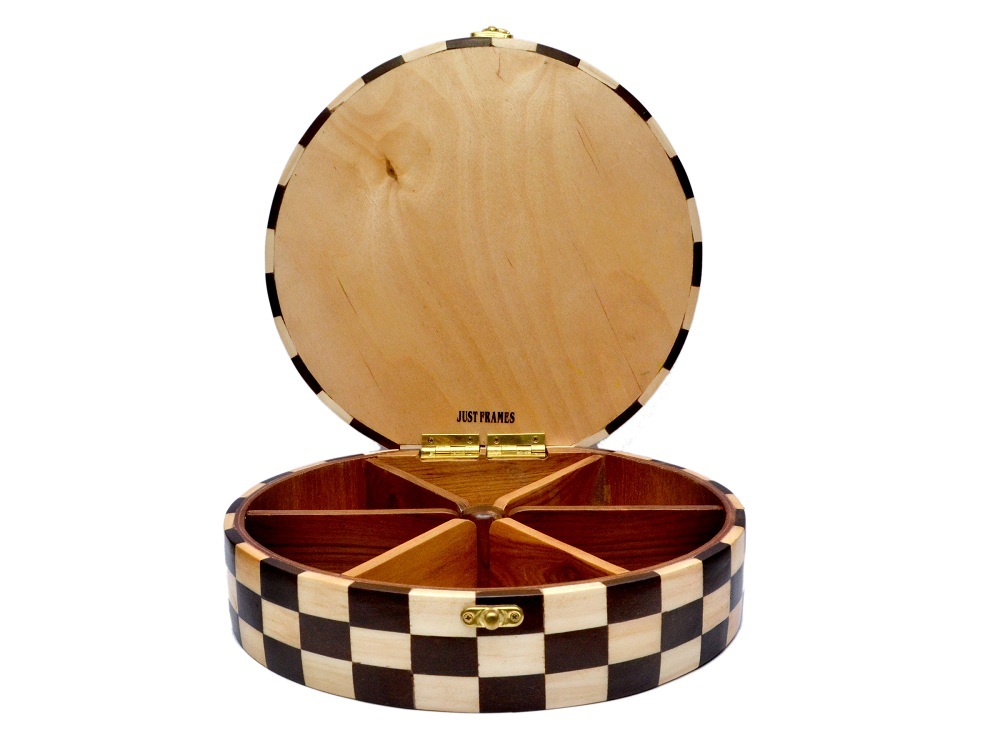 Heirloom Quality Round Wooden Dry Fruit Box - 11x10.5x3 Inches, Antique Natural Brown Finish, Handcrafted Artistry