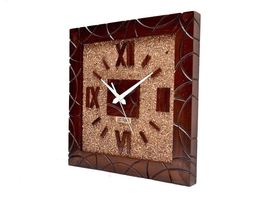 Natural Wooden (Brown) Decorative Square Shape Wall Clock