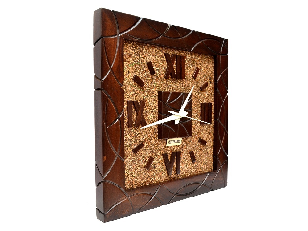 Natural Wooden (Brown) Decorative Square Shape Wall Clock