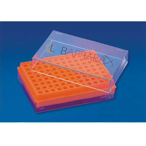 PCR Tube Rack Polypropylene Labappara - Polypropylene & Transparent Polycarbonate, 96 Slots for 0.2 ml Tubes, Stackable Design for Space Efficiency
