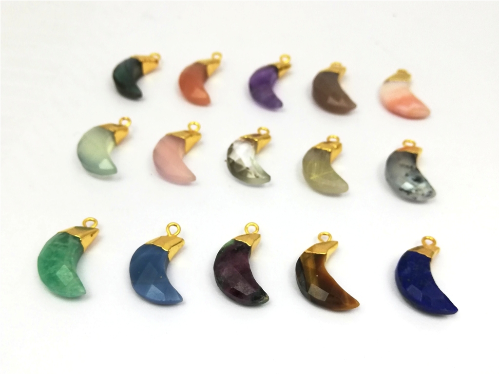 Semi Precious Gemstone Crescent Half Moon Charms Pendant Size: 18mm Long
