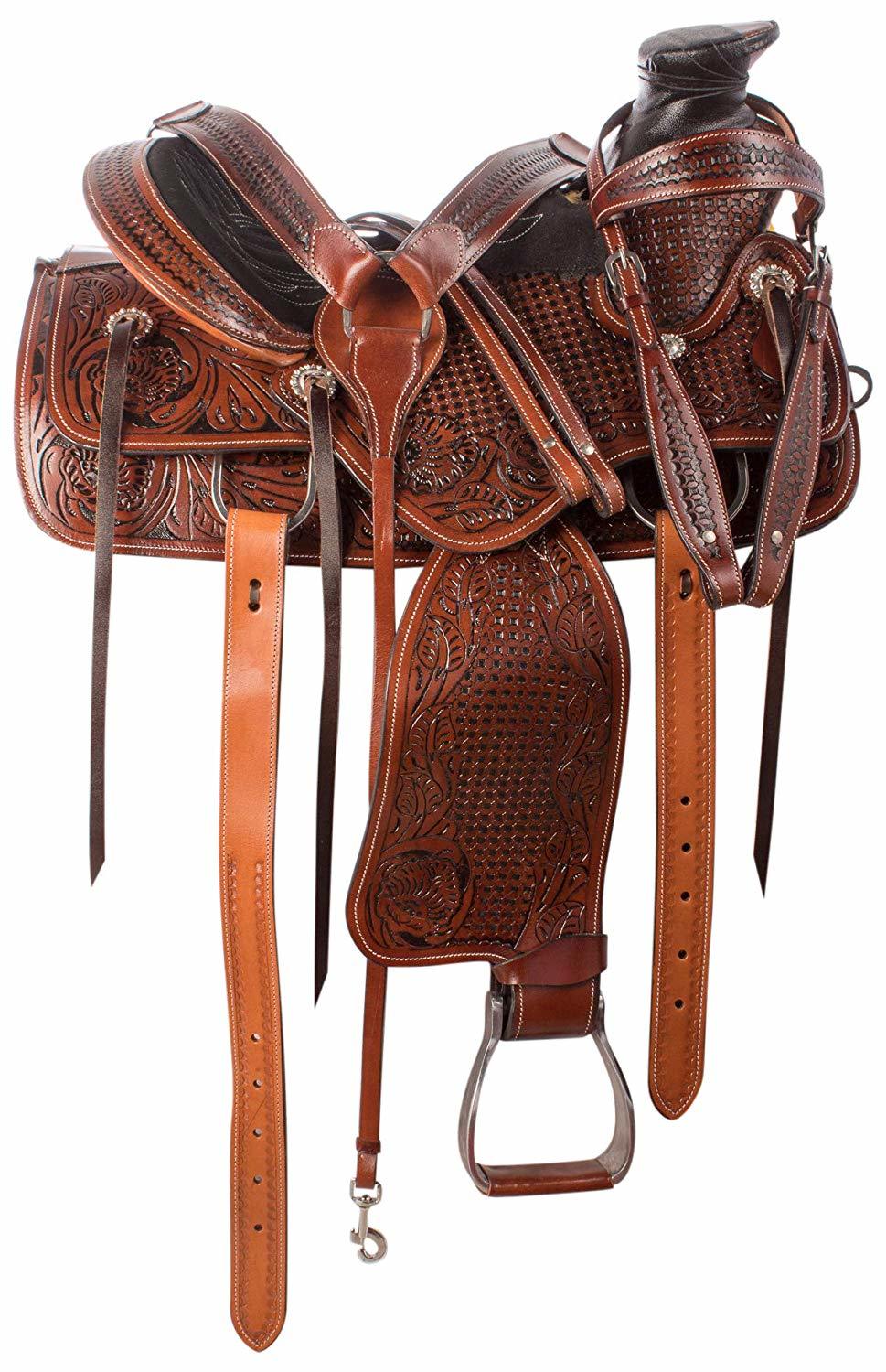 Leather Tooled Western Saddle - Size 14-15-16-17, Brown Color, Customization Available | Classic Design, Weight 7-9 Kg, Thickness 3.5-4.0 Mm