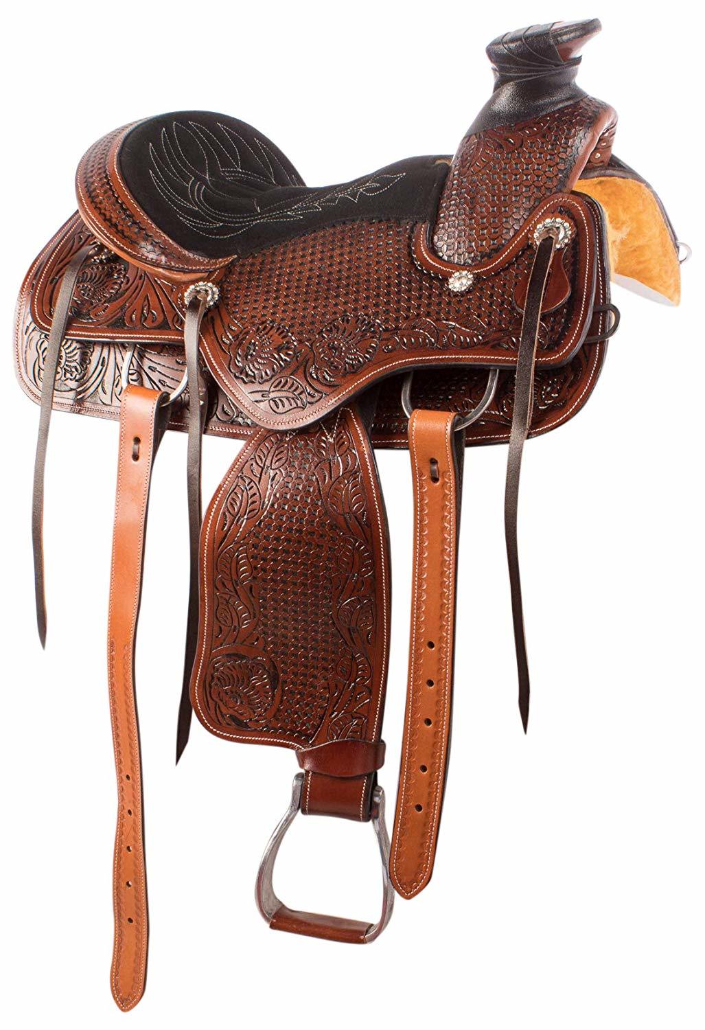 Leather Tooled Western Saddle - Size 14-15-16-17, Brown Color, Customization Available | Classic Design, Weight 7-9 Kg, Thickness 3.5-4.0 Mm