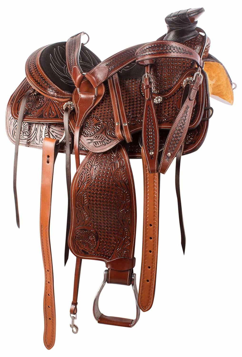 Leather Tooled Western Saddle - Size 14-15-16-17, Brown Color, Customization Available | Classic Design, Weight 7-9 Kg, Thickness 3.5-4.0 Mm