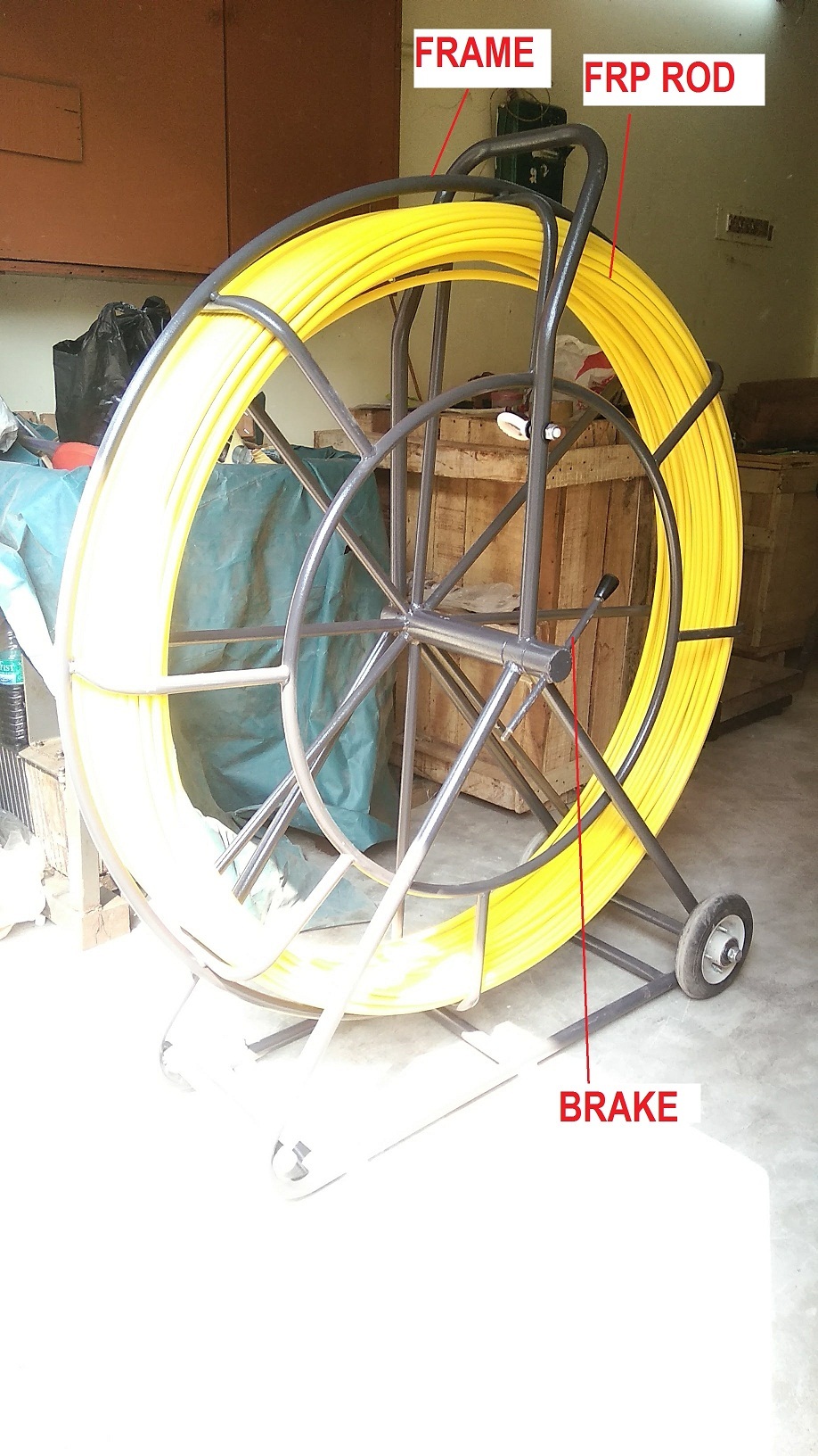 Industrial Duct Rodder - Frp Material, 5-14 Mm Diameter | Yellow-black, High Strength, Portable With Wheels