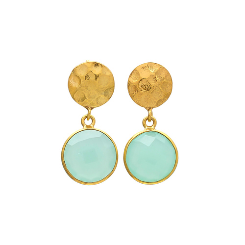 Round Aqua Chalcedony Gemstone Earrings