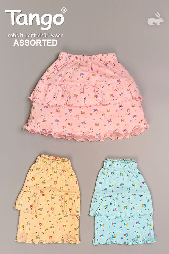 Tango Girls Skirt - Cotton Material, Sizes S-XL, Pink and Green Printed Design | Washable Ethnic Wear for Ages 2-8