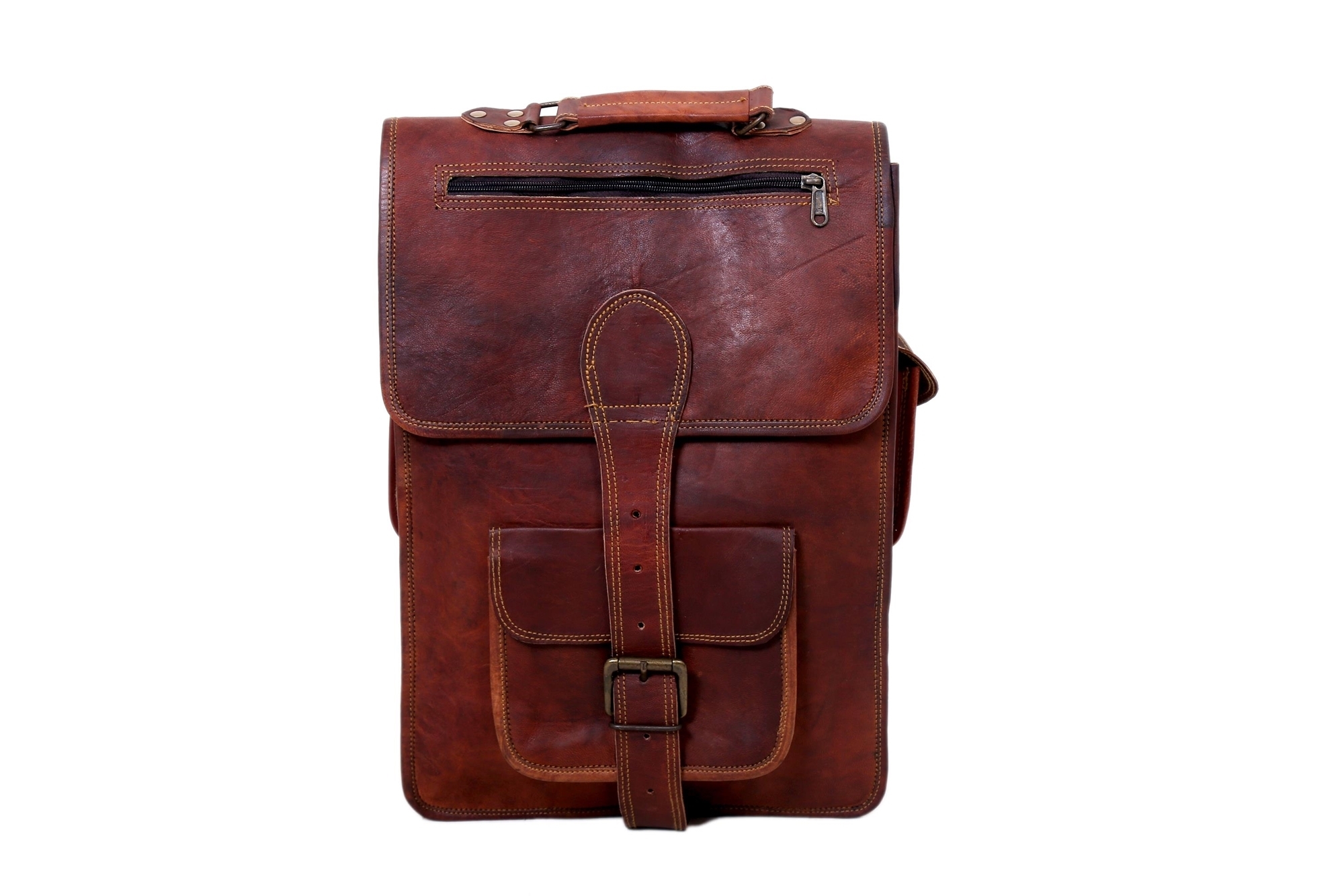 Scarlett Leather Shoulder Bag - Full Grain Goat Leather, 12 X 5 X 16 Inches, Brown Color | 3 Compartments, Handmade With Natural Tanning Process, Durable Canvas Lining, High-quality Zippers