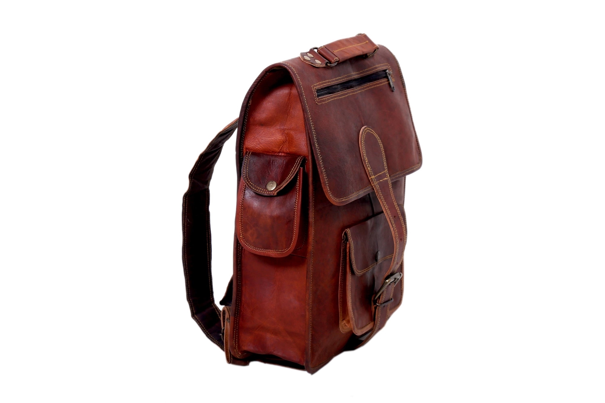Scarlett Leather Shoulder Bag - Full Grain Goat Leather, 12 X 5 X 16 Inches, Brown Color | 3 Compartments, Handmade With Natural Tanning Process, Durable Canvas Lining, High-quality Zippers