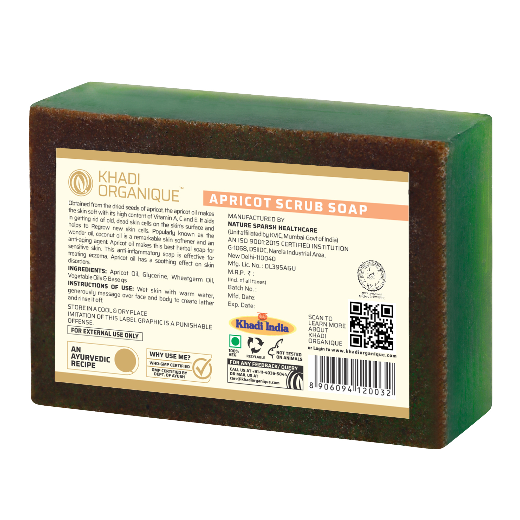 Apricot Scrub Soap - Glycerin-based, 125 Gm | All Skin Types, Herbal Benefits, Lush Fragrance, Exfoliating Properties, Moisturizing Touch