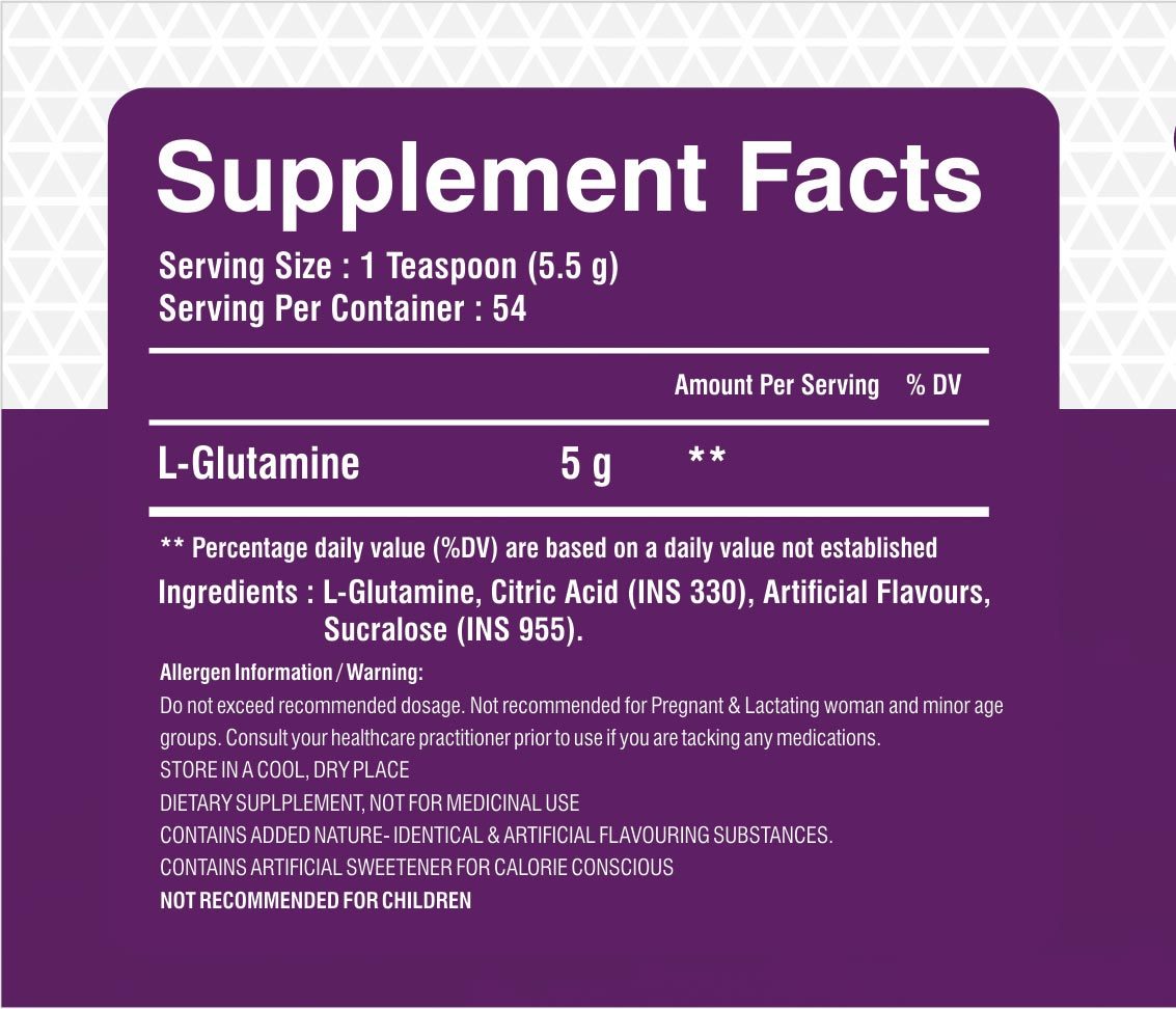 L-glutamine Powder - 5.25 Grams Per Serving, Delicious Blueberry Flavor For Muscle Recovery & Protein Development