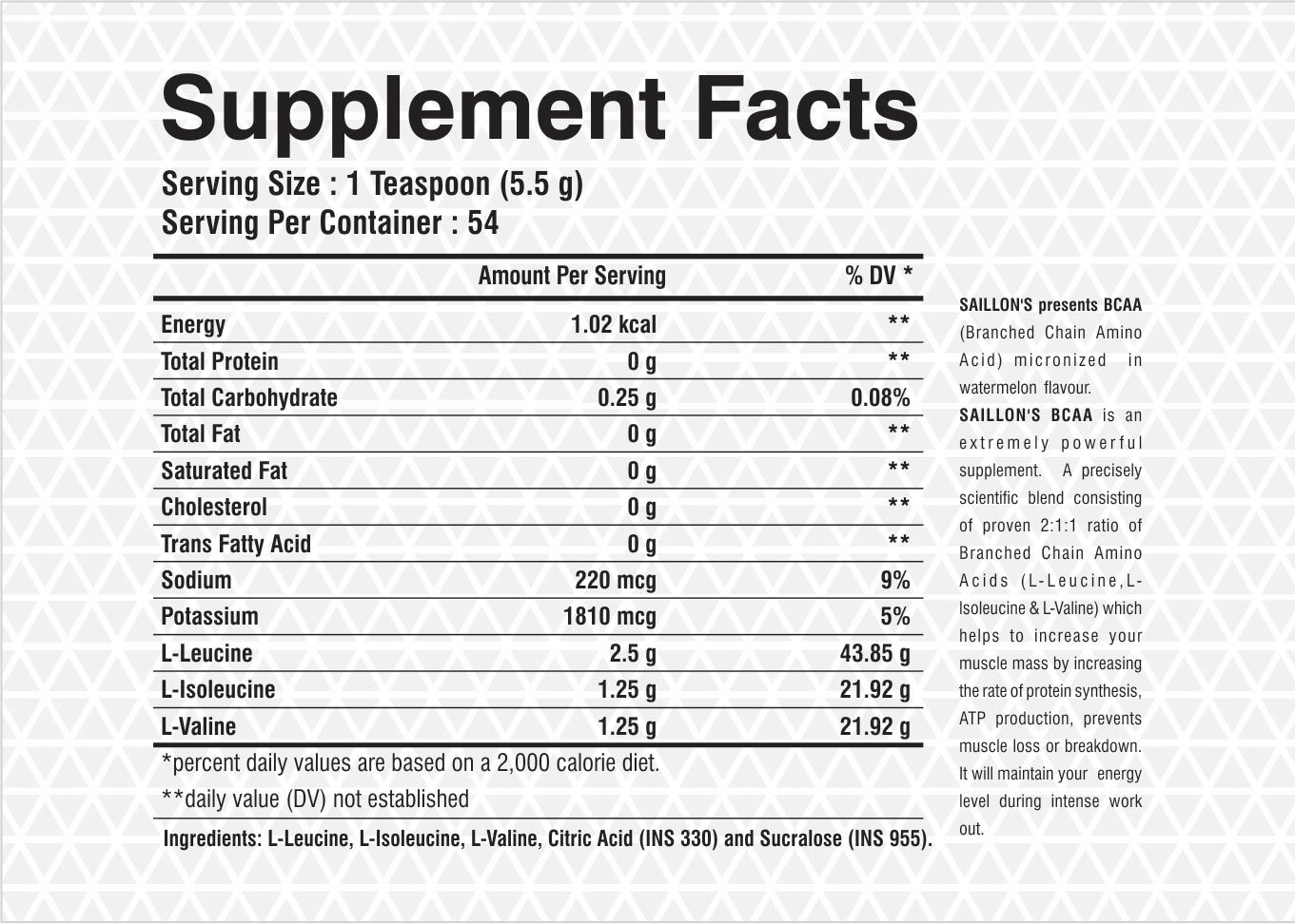 Bcaa Dosage Form: Powder