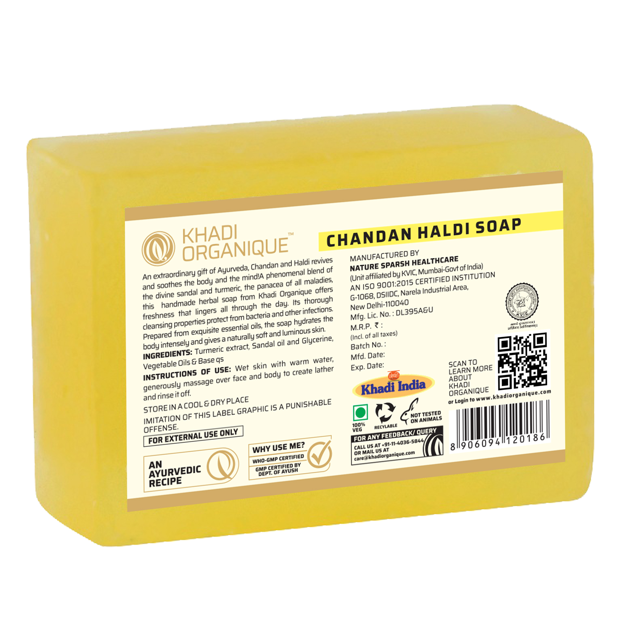 Chandan Haldi Soap - Glycerin-based, 125 Gm | Anti-acne, Hydrating Formula, Natural Glow Enhancer, Long-lasting Fragrance