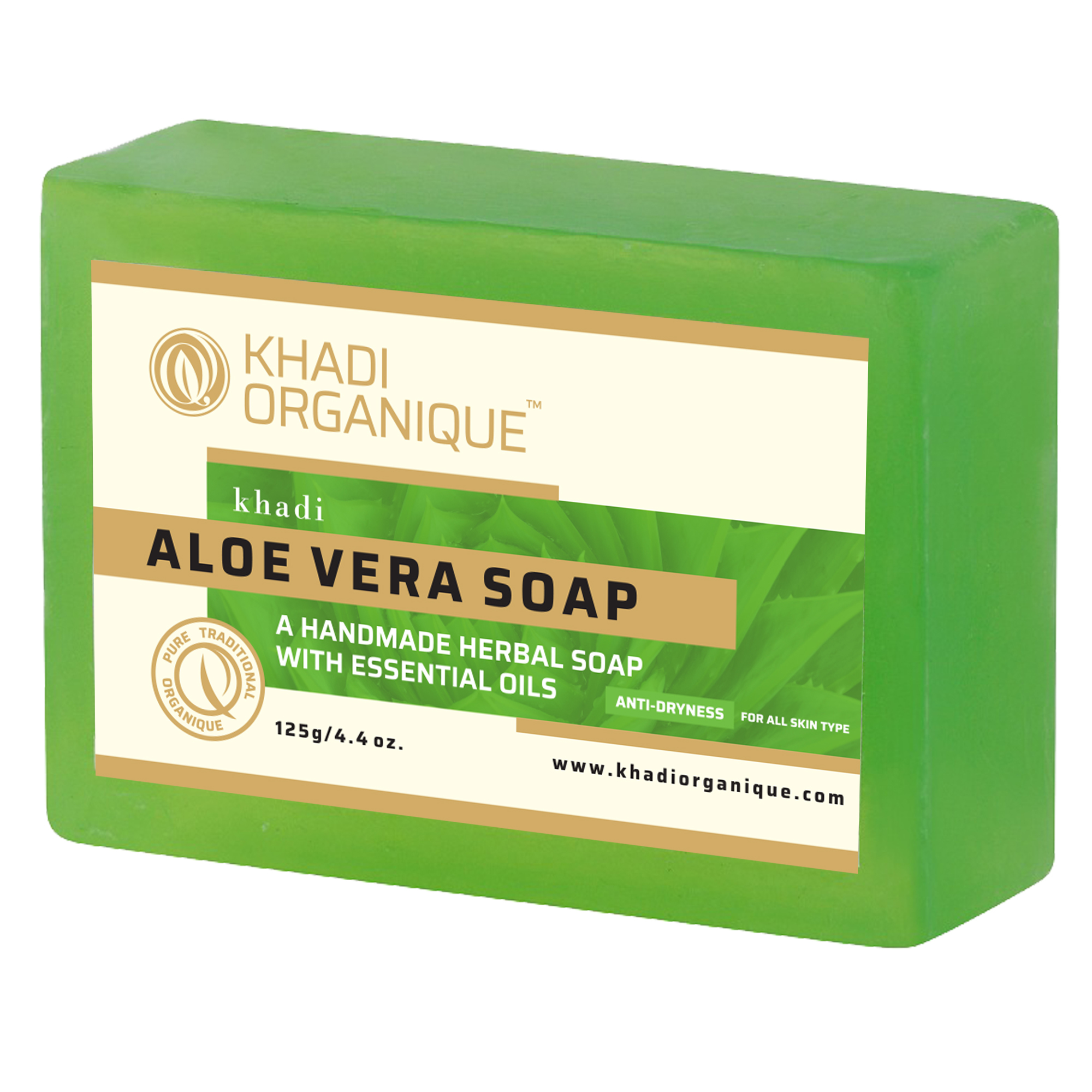 Khadi Organique Aloe Vera Soap - 125 Gm, Herbal Glycerin Formula For All Skin Types, Nourishing & Moisturizing With Natural Extracts