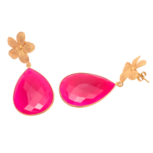 Pear Fuchsia Chalcedony Gemstone Earrings