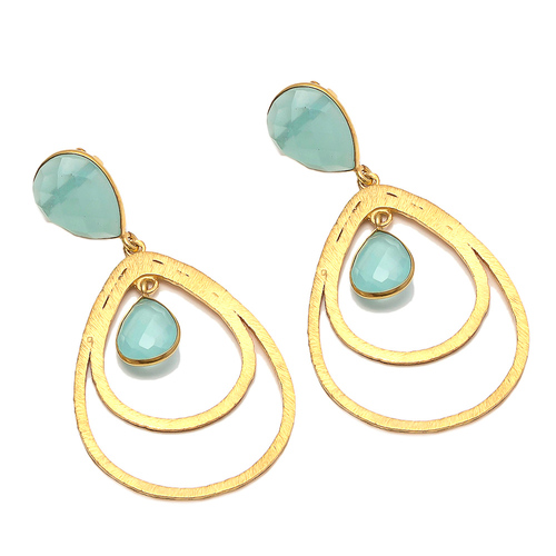 Aqua Chalcedony Pear-Shaped Earrings - Handmade 925 Sterling Silver, Natural Color Options Available