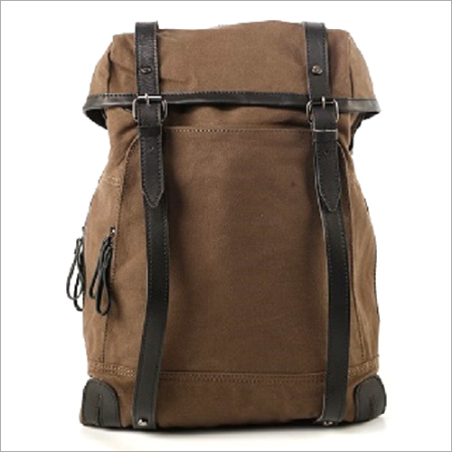 Waxed Cotton Canvas Backpack - 60x42 Cms, Brown | Durable Leather Trim, Adjustable Straps, High Capacity Storage