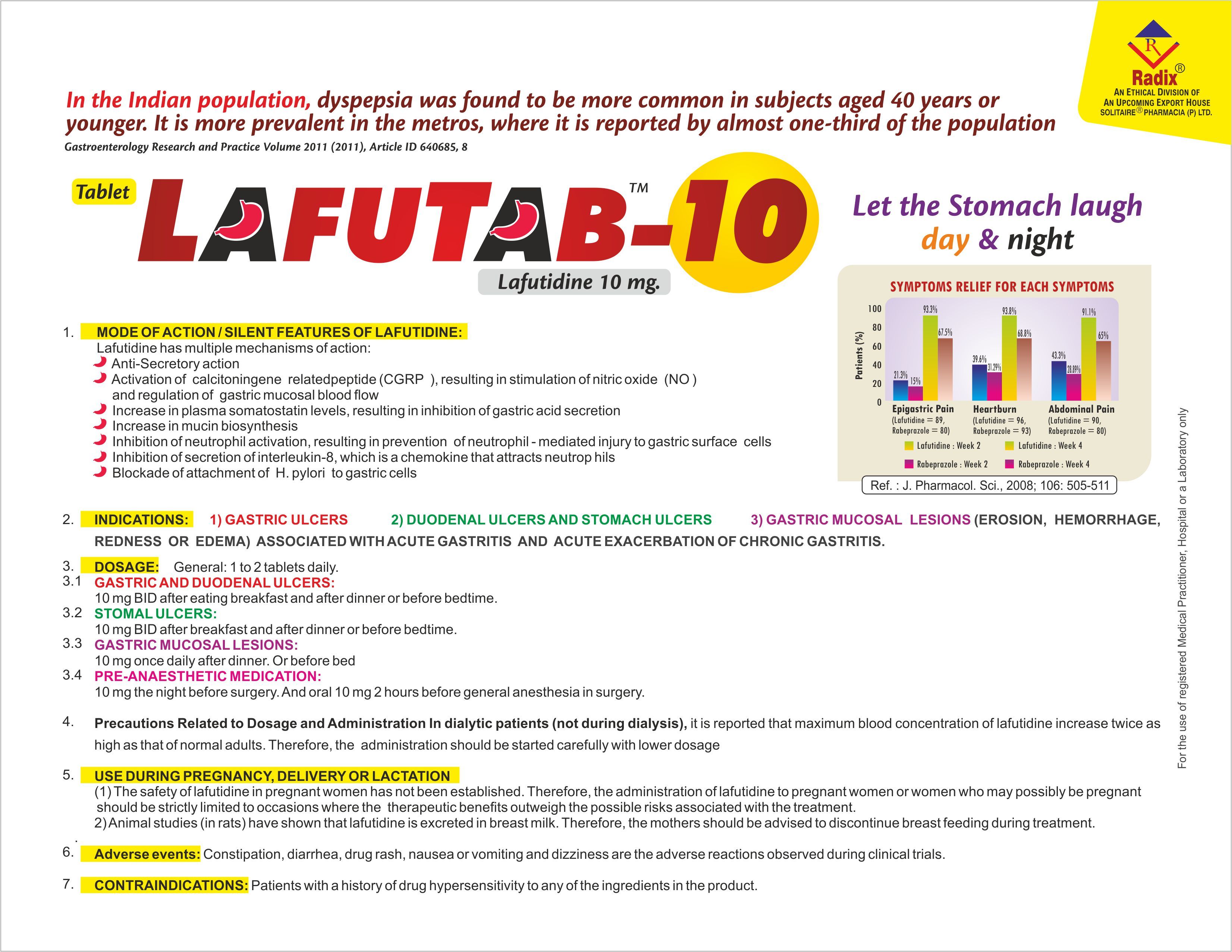 Lafutidine 10 Mg Tablets Recommended For: Gastric-mucosal Lesions