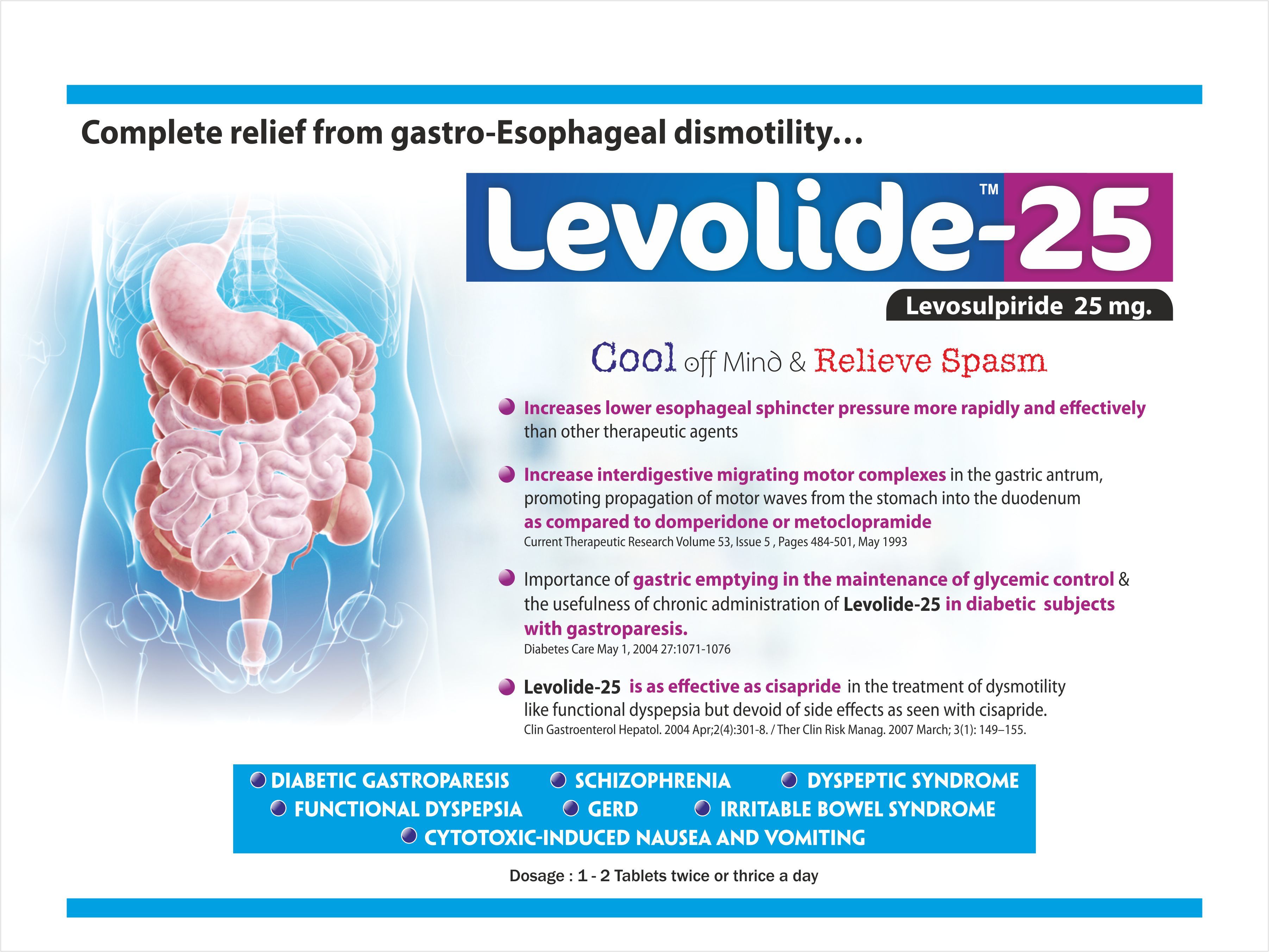 Levosulpiride 25 Mg Tablets Recommended For: Dyspepsia