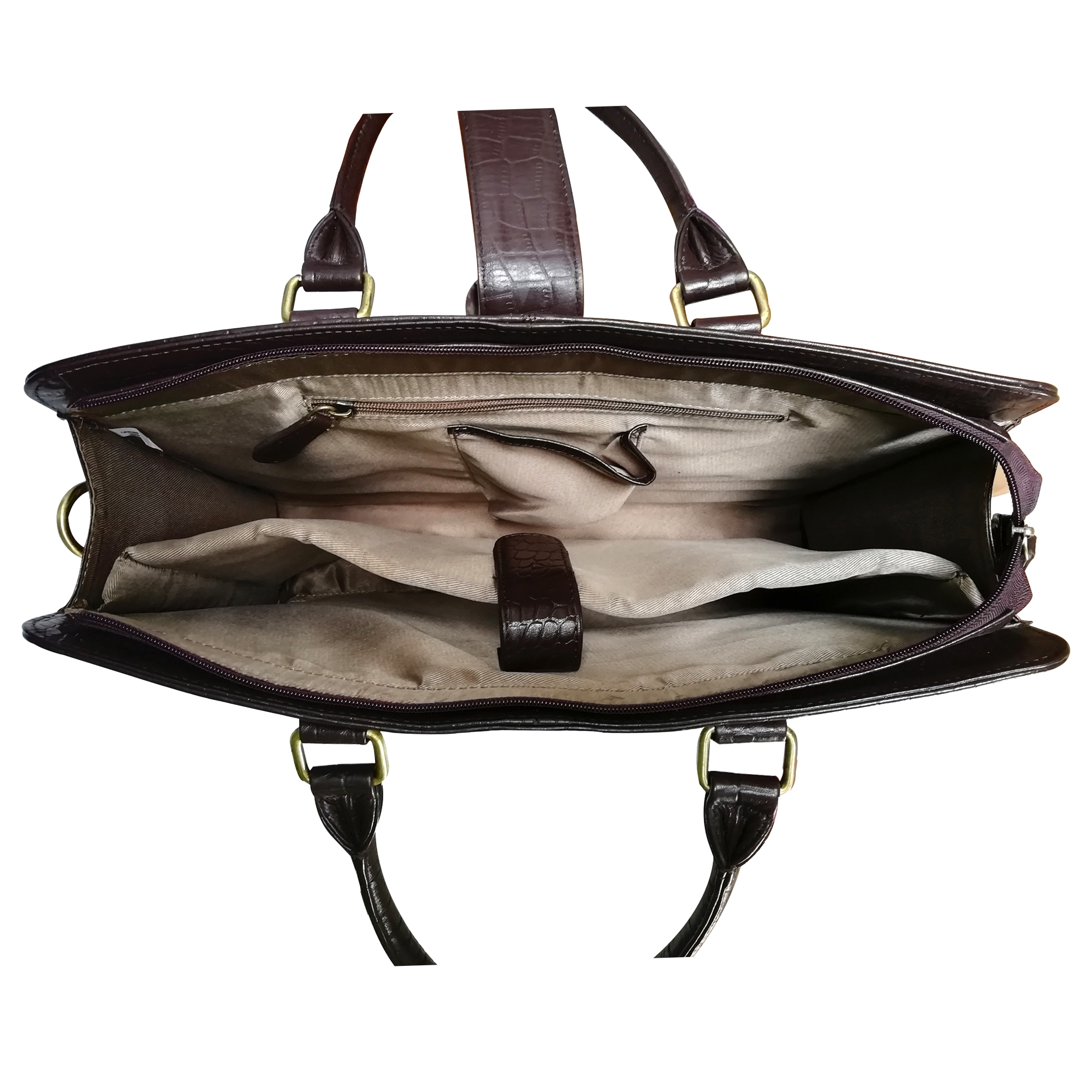 Men''s Genuine Leather Croco Printed Laptop Bag - 17 Inches, Dual Compartment Design, Zipper Closure, Adjustable Cotton Shoulder Strap, Extra Supportive Bottom, Elegant Leather Handle With Protective Tab