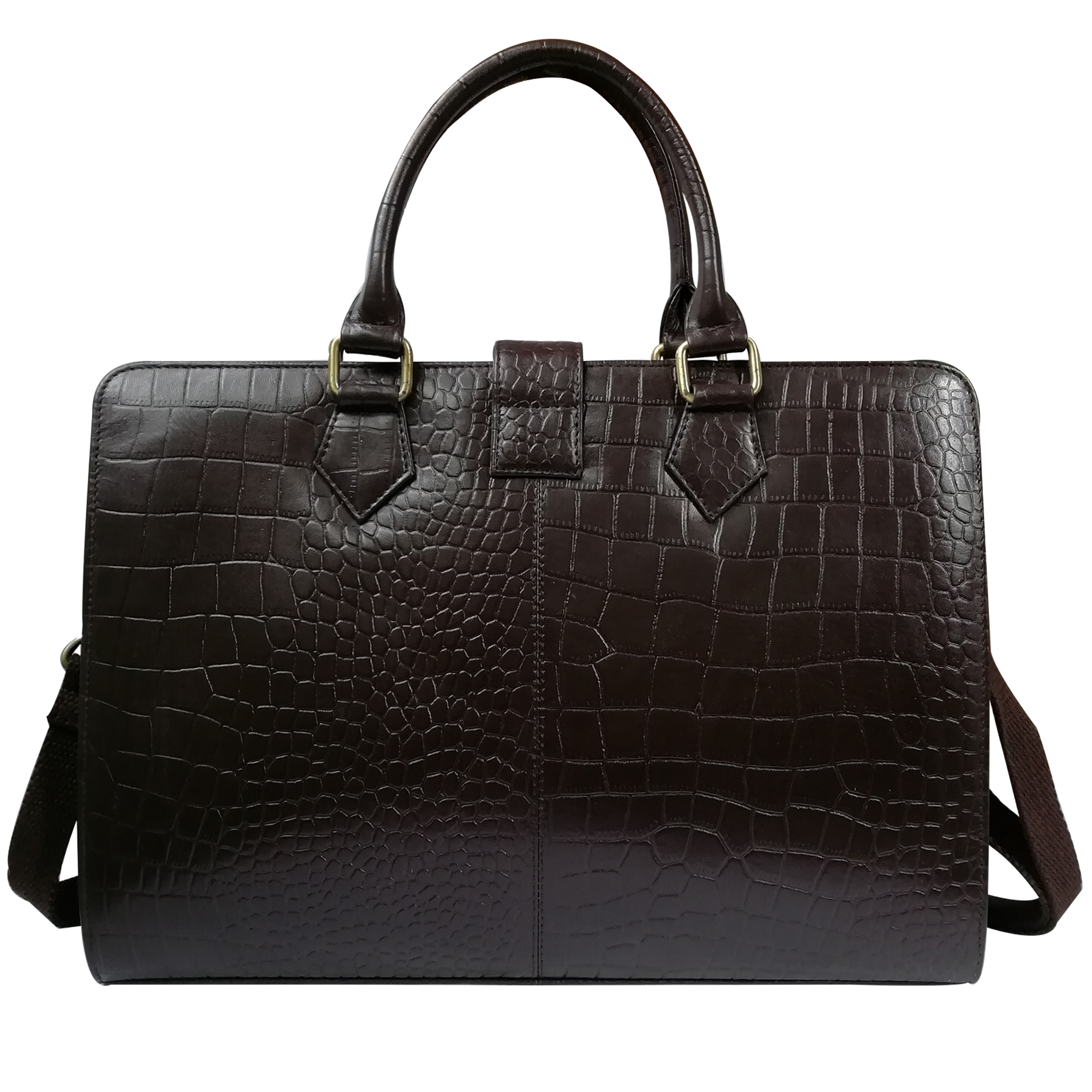 Men''s Genuine Leather Croco Printed Laptop Bag - 17 Inches, Dual Compartment Design, Zipper Closure, Adjustable Cotton Shoulder Strap, Extra Supportive Bottom, Elegant Leather Handle With Protective Tab