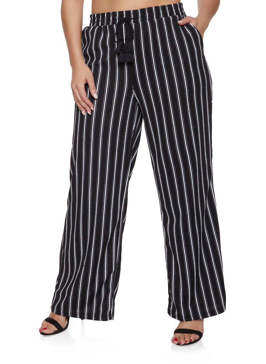 Ladies Stripe Palazzo - Rayon, L/xl/xxl Size, White And Black | Anti-wrinkle, Breathable, Washable, Non-toxic