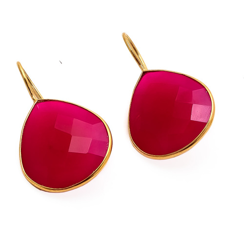 Pear Fuchsia Chalcedony Gemstone Earrings