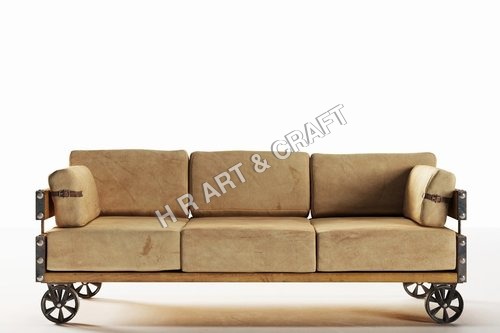 Modern Industrial Sofa - Iron Frame, Upholstered Seats, Black Powder Coated | Durable, Easy to Clean, Eco-Friendly, Wheel Legs