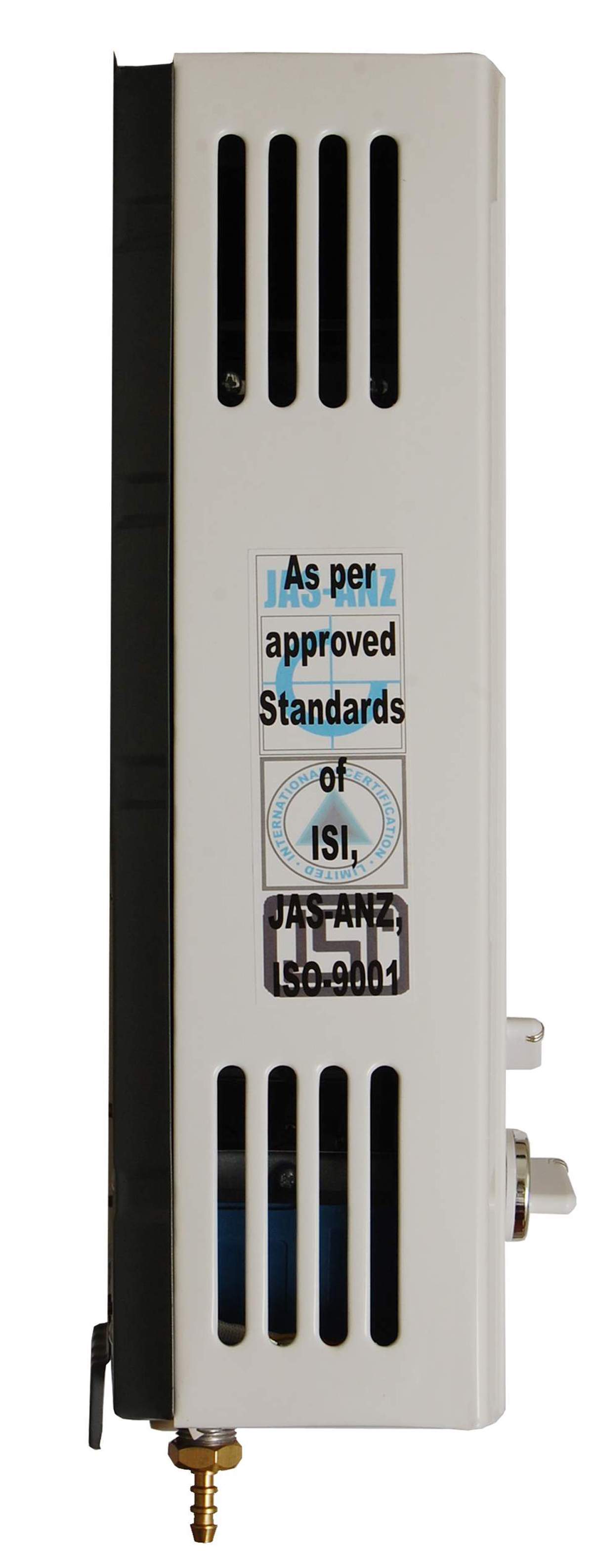 Surya Instant Gas Geyser - Metal, 7 Liters Tankless, White | Oxygen Sensor, Heavy Duty Tank, Wider Burner, High-efficiency Copper Pipe, 1 Year Warranty