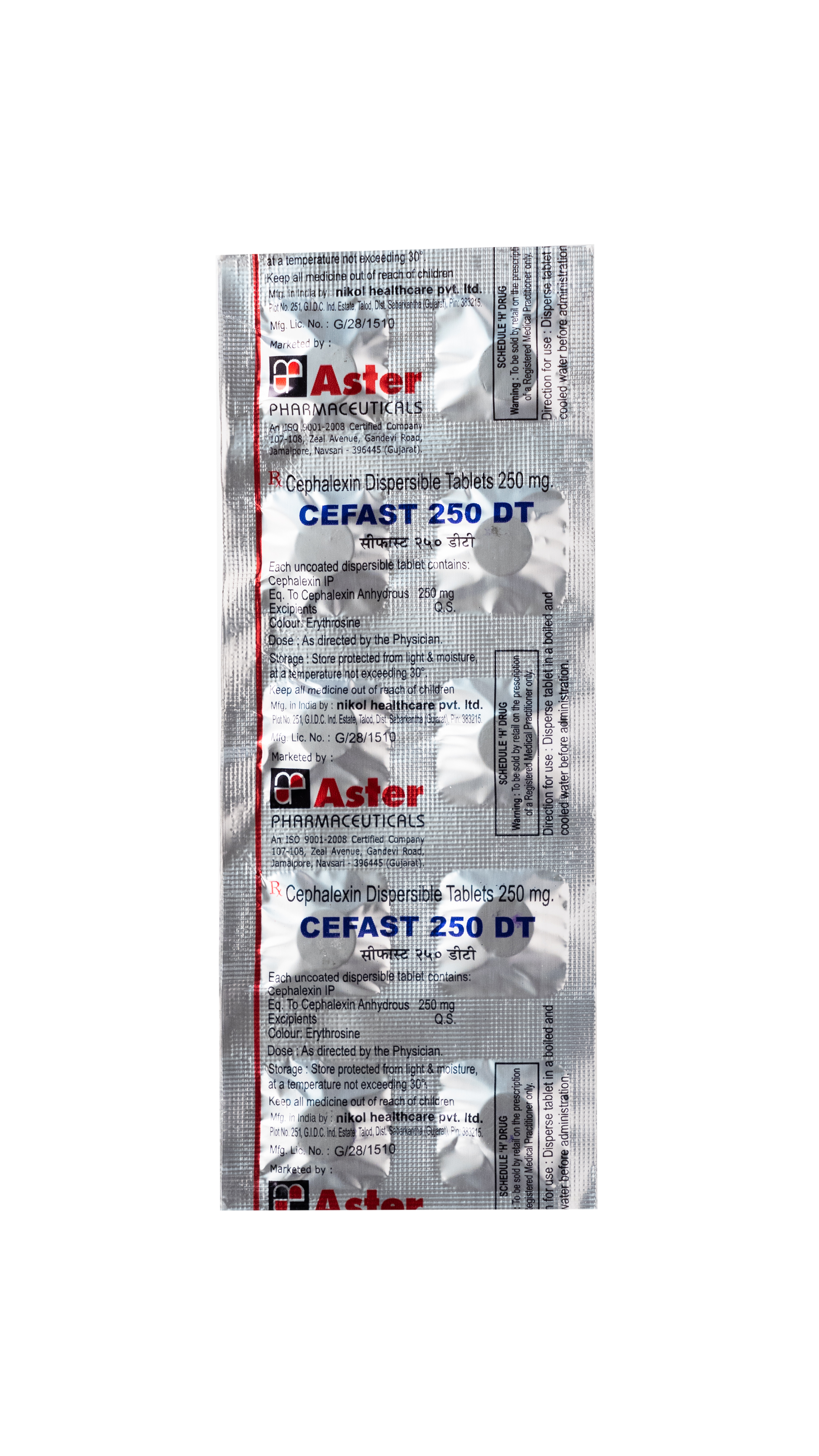 Cefast 250 Dt Tablets - Cephalexine 250mg, Dispersible Form, Antibiotic For Skin Infections, Uti Treatment, Prophylaxis, 10x10 Tabs