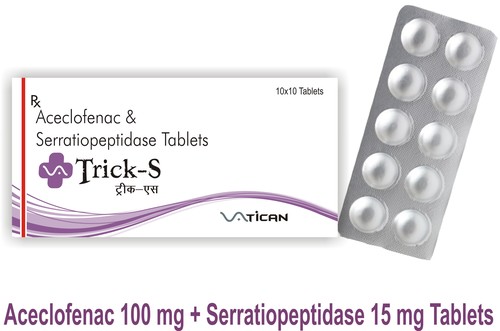 TRICK-S Tablet - Aceclofenac + Serratiopeptidase, Pain Reliever for Targeted Relief, As Directed by Physician