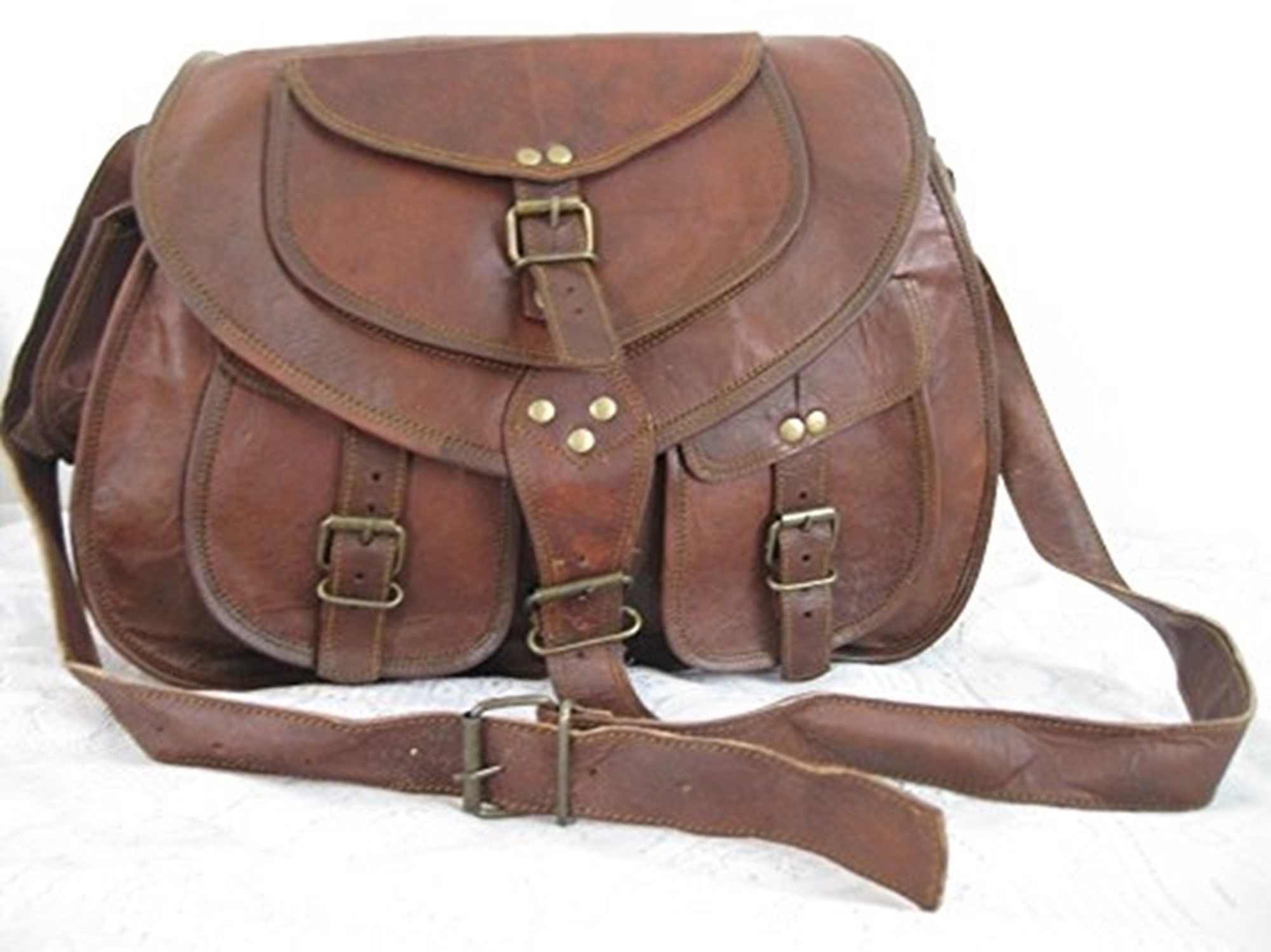 Goat Leather Satchel Bag - 13 X 10 X 4 Inches, Handmade Vintage Style With Zipper Closure And Canvas Lining, Brown Color, Durable And Water-resistant Design