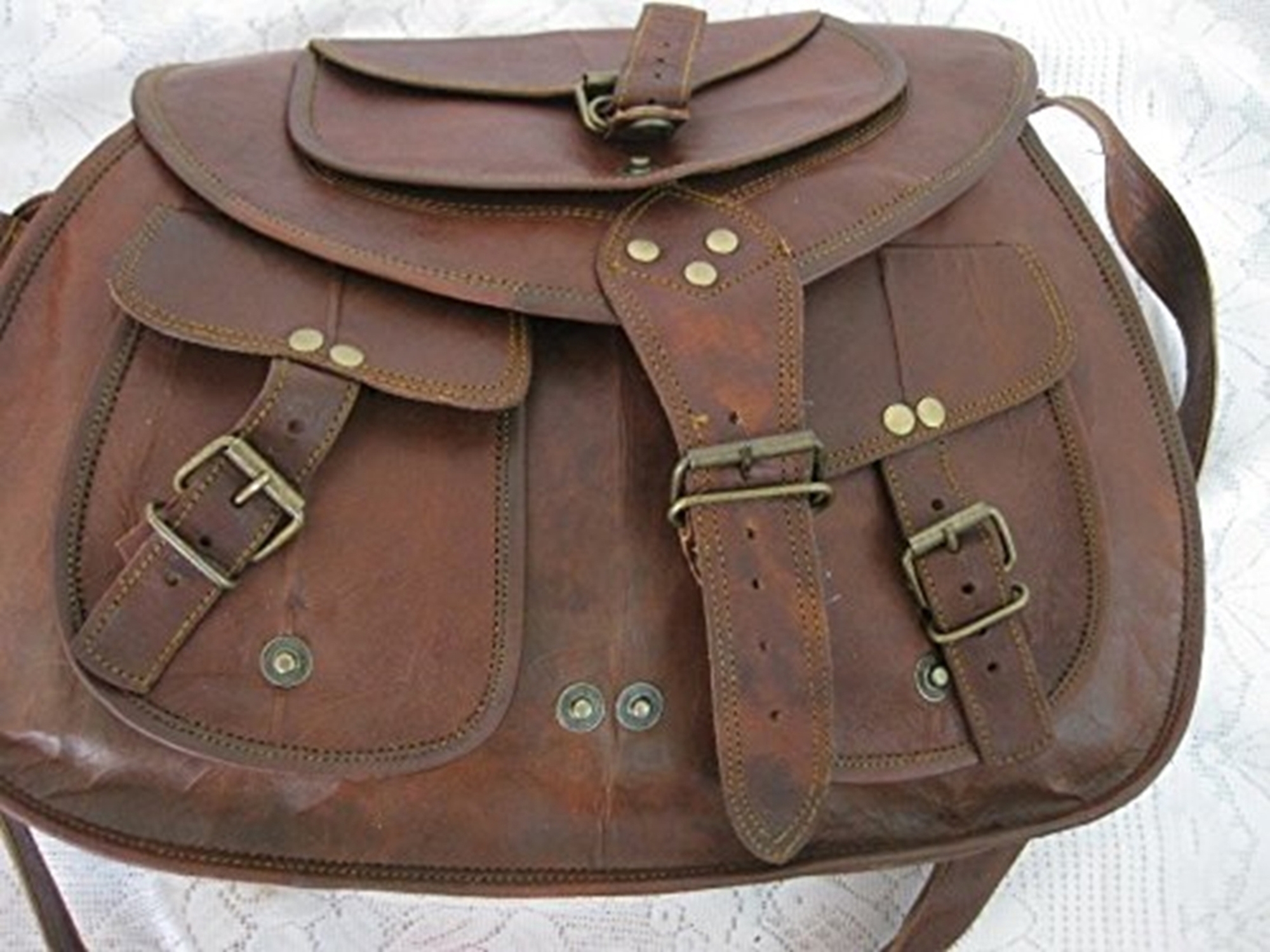Goat Leather Satchel Bag - 13 X 10 X 4 Inches, Handmade Vintage Style With Zipper Closure And Canvas Lining, Brown Color, Durable And Water-resistant Design