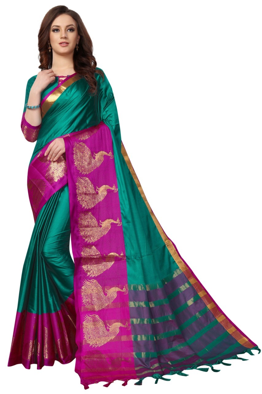 Designer Cotton Saree - 600 Grams, Multi-color Peacock Print | Pure Cotton, Partywear Style, South Indian Aesthetic