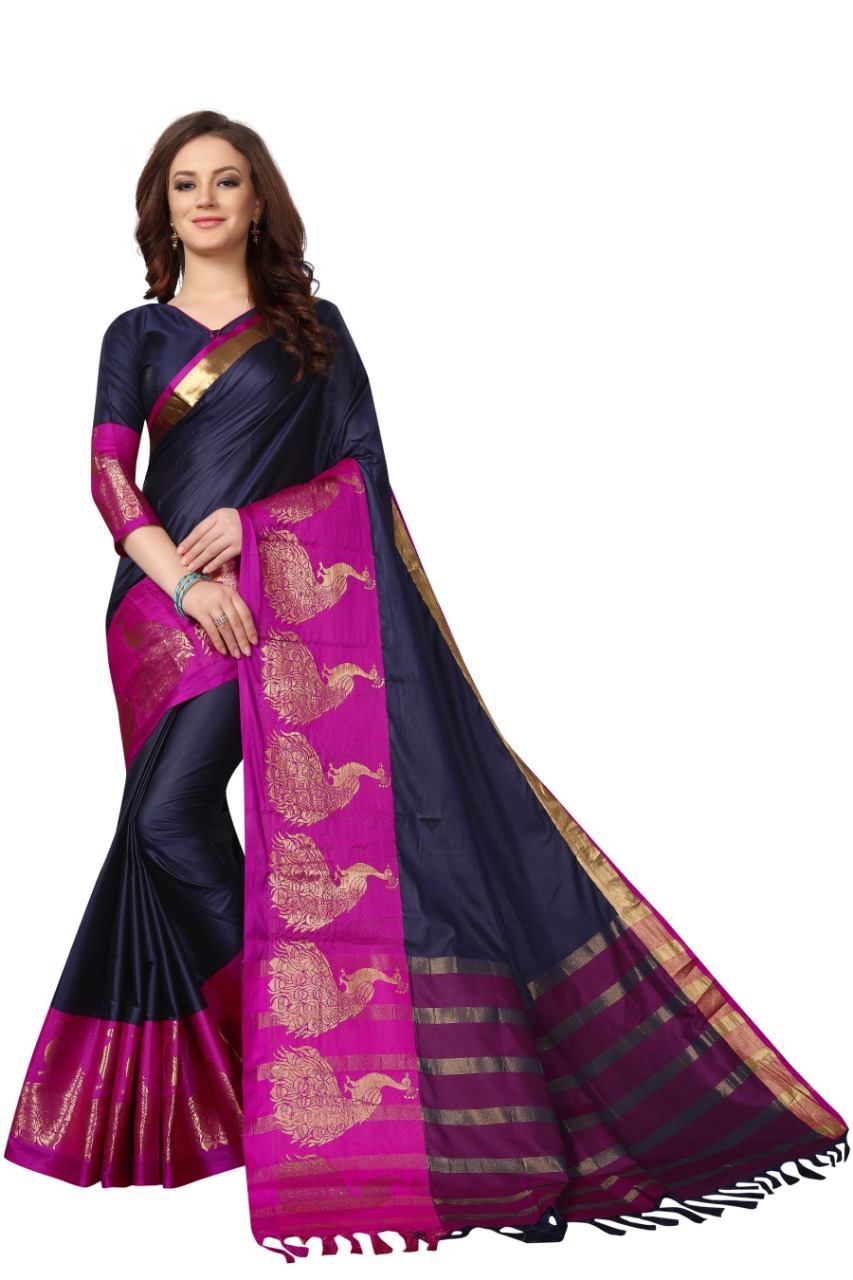 Designer Cotton Saree - 600 Grams, Multi-color Peacock Print | Pure Cotton, Partywear Style, South Indian Aesthetic