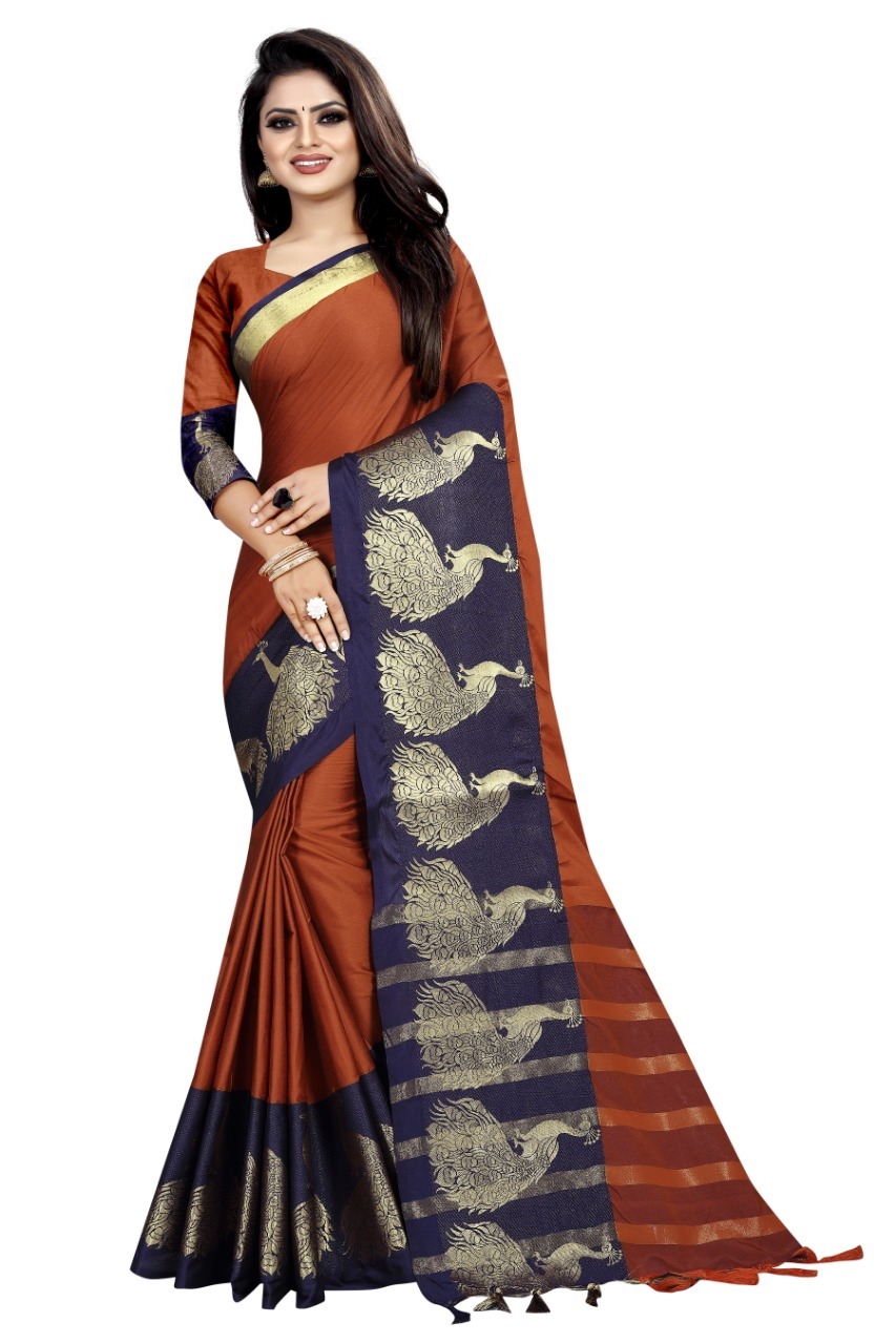 Designer Cotton Saree - 600 Grams, Multi-color Peacock Print | Pure Cotton, Partywear Style, South Indian Aesthetic