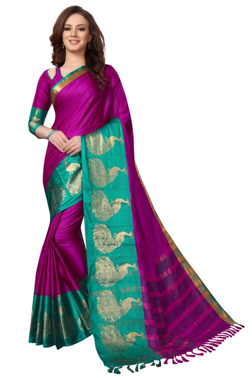Designer Cotton Saree - 600 Grams, Multi-color Peacock Print | Pure Cotton, Partywear Style, South Indian Aesthetic