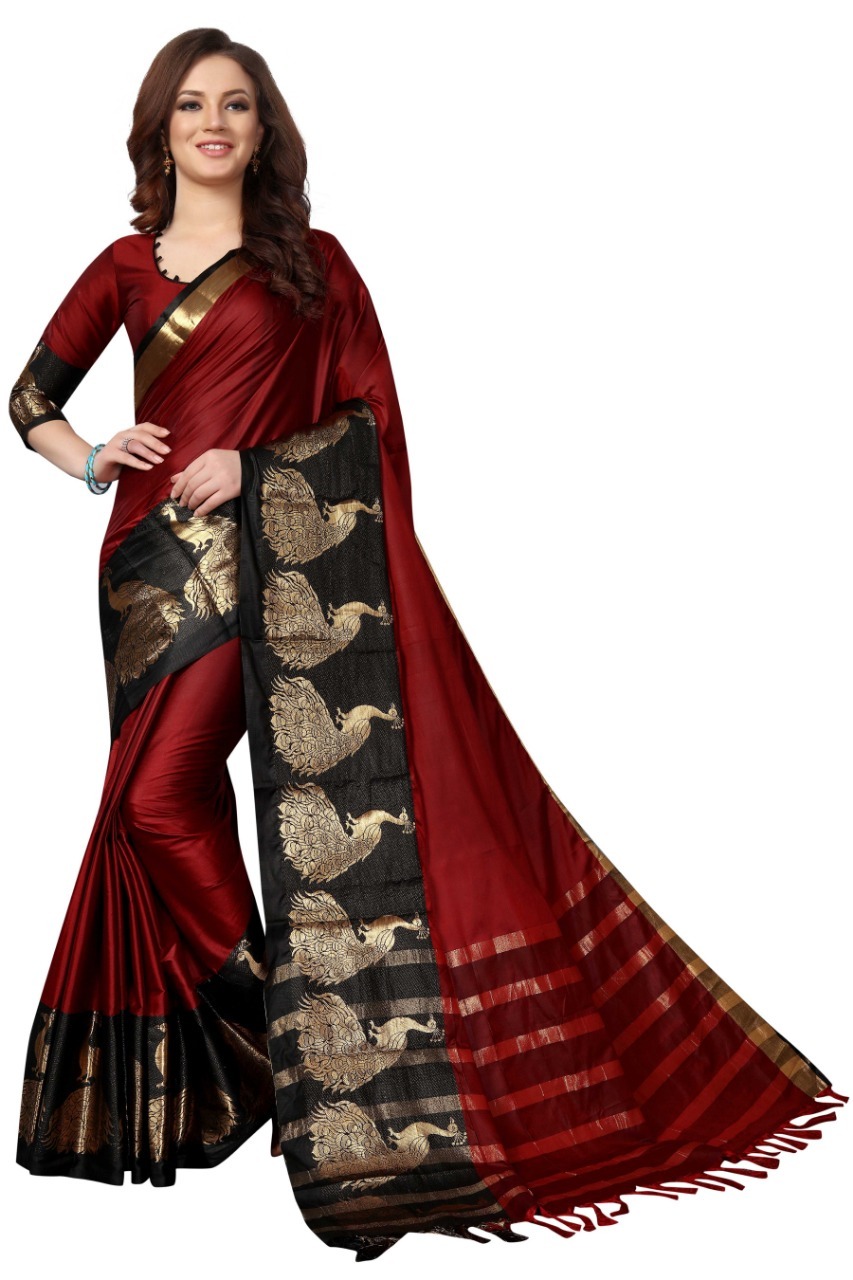 Designer Cotton Saree - 600 Grams, Multi-color Peacock Print | Pure Cotton, Partywear Style, South Indian Aesthetic
